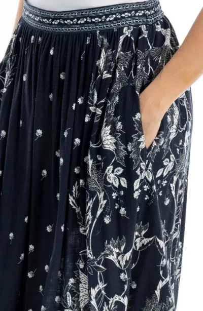 Max Studio Floral Pull-on Skirt In Blue