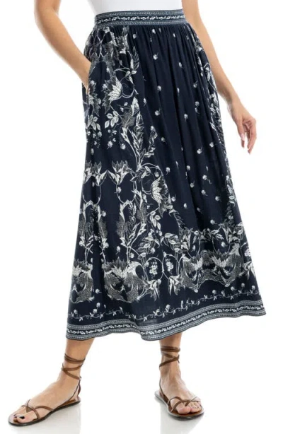 Max Studio Floral Pull-on Skirt In Blue