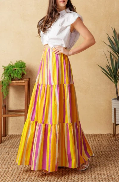 Flying Tomato Sunset Summer Maxi Skirt In Magenta Multi In Multi
