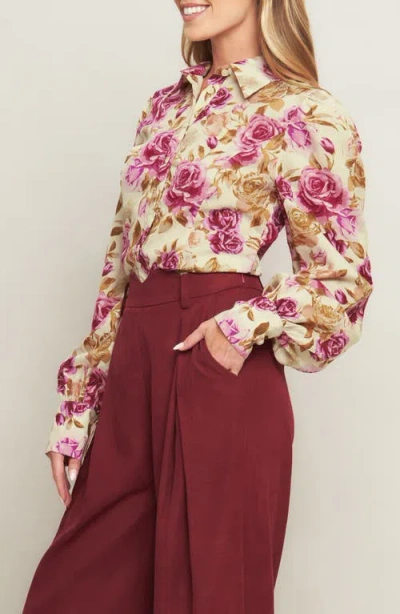 Flying Tomato Button Front Long Sleeve Top In Multi