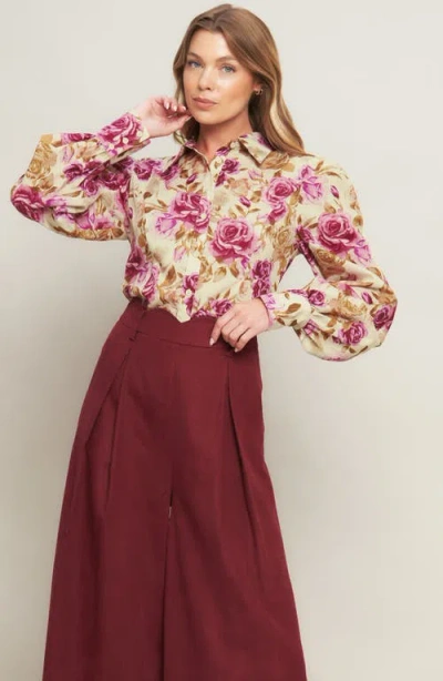 Flying Tomato Button Front Long Sleeve Top In Multi