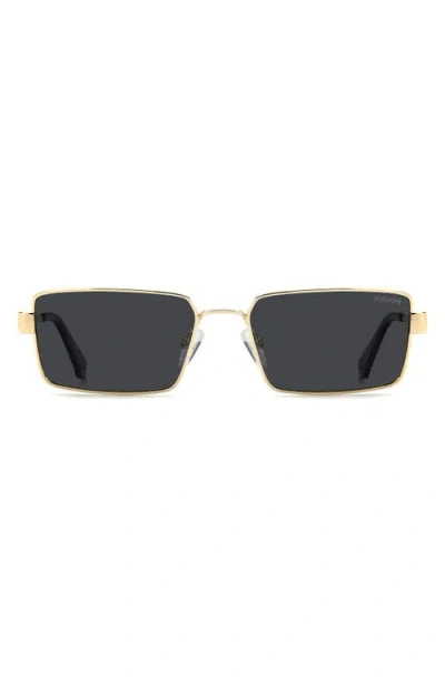 Polaroid 56mm Polarized Rectangular Sunglasses In Gold