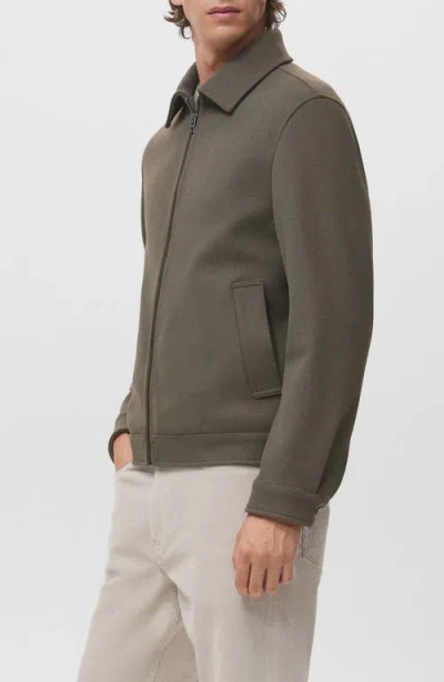 Mango Pocket Front Zip Jacket In Green