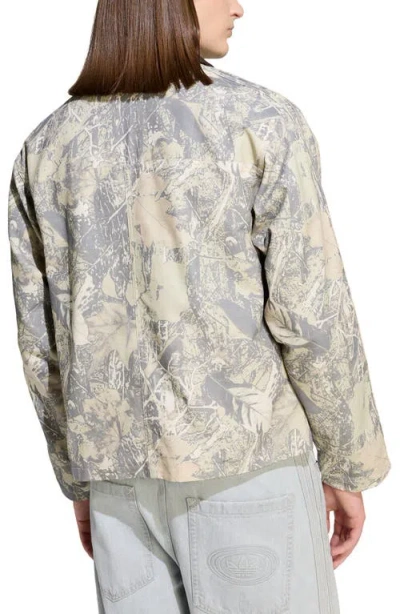 Adidas Originals Leaf Print Cotton Canvas Workwear Jacket In Neutral