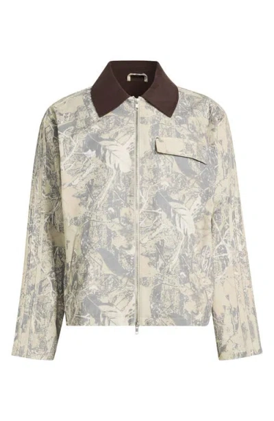 Adidas Originals Leaf Print Cotton Canvas Workwear Jacket In Neutral