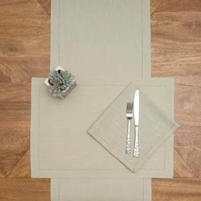 C & F Home C&f Home Hemstitch Solid Green 100% Cotton Cloth Table Runner 14" X 72" In Neutral