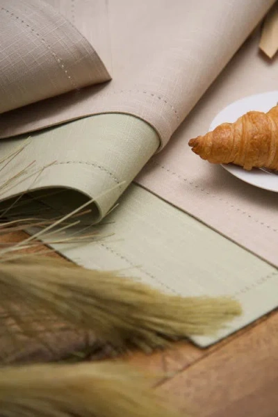 C & F Home C&f Home Hemstitch Solid Green 100% Cotton Cloth Table Runner 14" X 72" In Neutral