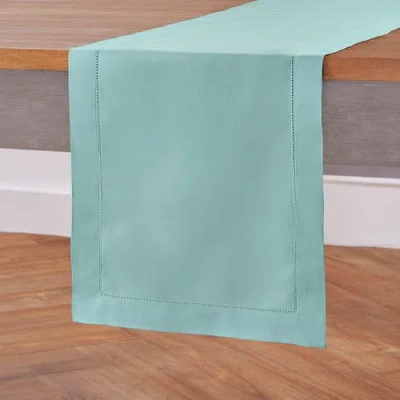 Solino Home Cotton Linen Hemstitch Table Runner In Blue
