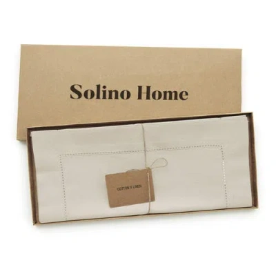 Solino Home Cotton Linen Hemstitch Table Runner In Neutral