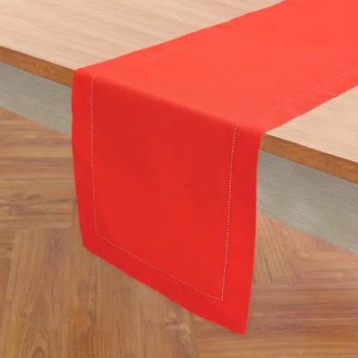 Solino Home Cotton Linen Hemstitch Table Runner In Red
