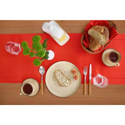 Solino Home Cotton Linen Hemstitch Table Runner In Red
