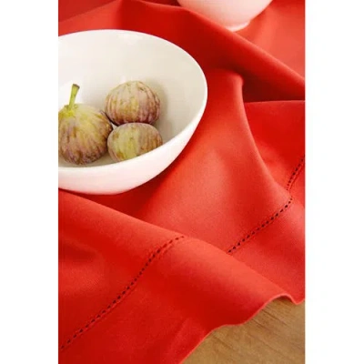 Solino Home Cotton Linen Hemstitch Table Runner In Red