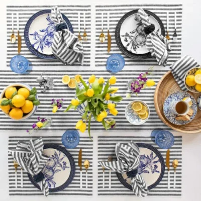 Solino Home Linen Table Runner In Black