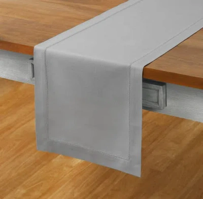 Solino Home Cotton Linen Hemstitch Table Runner In Gray