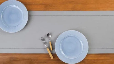 Solino Home Cotton Linen Hemstitch Table Runner In Gray