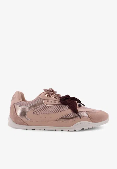 Pinko Yulia Leather And Mesh Sneakers With Two-tone Laces In Pink