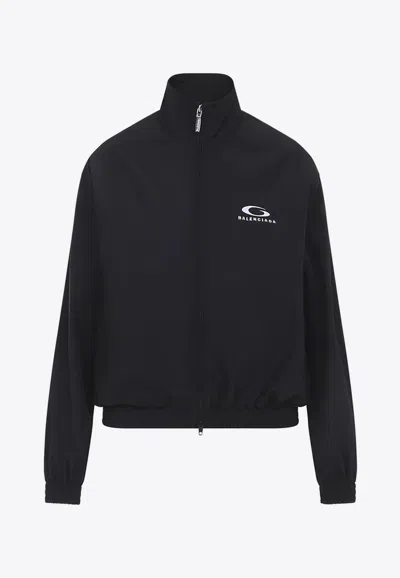 Balenciaga Womens Black Logo-embroidered Cotton-blend Track Jacket In Black