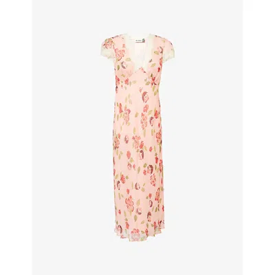 Rixo London Womens Kimmie Floral Pink Clarice Floral-print Chiffon Midi Dress In Multi