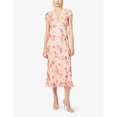 Rixo London Womens Kimmie Floral Pink Clarice Floral-print Chiffon Midi Dress In Multi