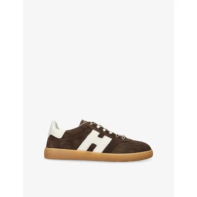Hogan Chocolate Brown Suede Platform Sneakers With Lace-up Closure And H Logo Detail