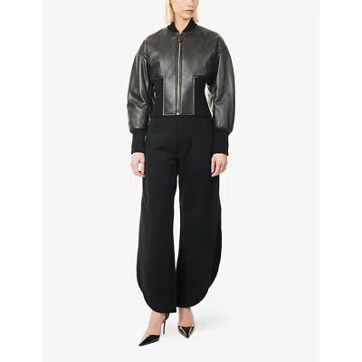 Alaïa Womens Noir Alaia Cinched Leather Bomber Jacket In Black