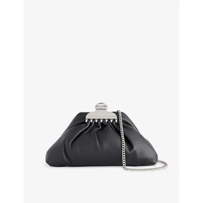 Marc Jacobs Claw Clip Small Black Clutch With Chain Strap And Clasp Detail In Leather Woman