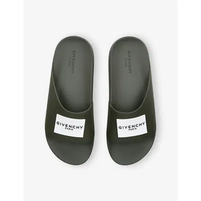 Givenchy Label Slide Flat Mules In Rubber In Green