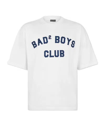 Dsquared2 Men White T-shirt With Logo Print On The Front In Cotton Man In White