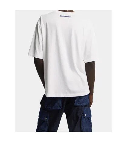 Dsquared2 Men White T-shirt With Logo Print On The Front In Cotton Man In White