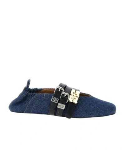 Ganni Sue Denim Ballerina Flats Dark Blue Vintage