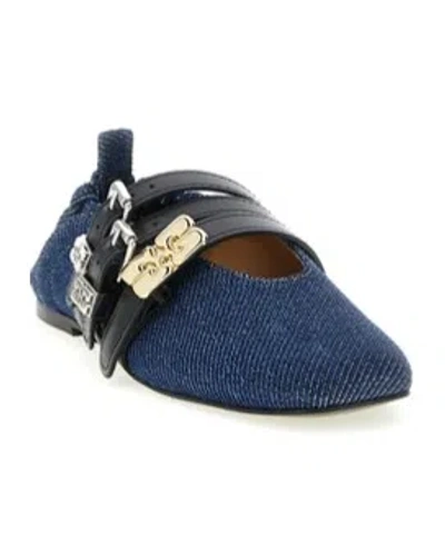 Ganni Sue Denim Ballerina Flats Dark Blue Vintage