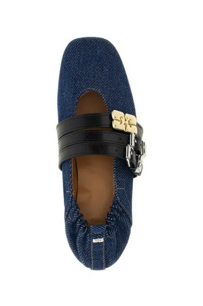 Ganni Sue Denim Ballerina Flats Dark Blue Vintage