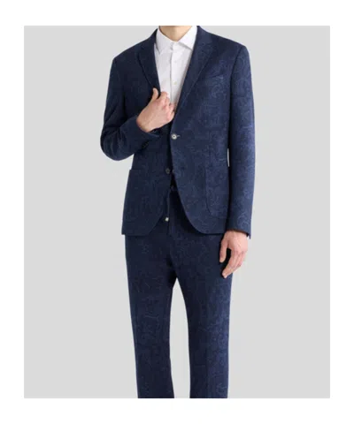 Etro Men Single-breasted Jacquard Cotton Jacket With Floral Pattern In Blue
