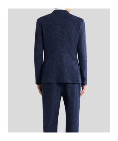 Etro Men Single-breasted Jacquard Cotton Jacket With Floral Pattern In Blue