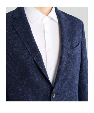 Etro Men Single-breasted Jacquard Cotton Jacket With Floral Pattern In Blue