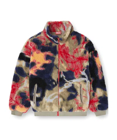 Diesel Teddy-fleece Jacket With Graffiti Motif In Multi