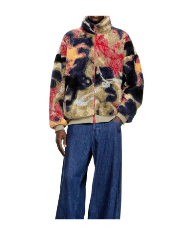 Diesel Teddy-fleece Jacket With Graffiti Motif In Multi