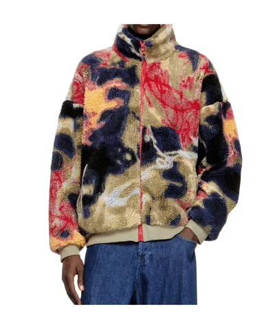 Diesel Teddy-fleece Jacket With Graffiti Motif In Multi