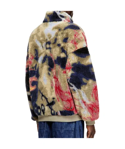 Diesel Teddy-fleece Jacket With Graffiti Motif In Multi