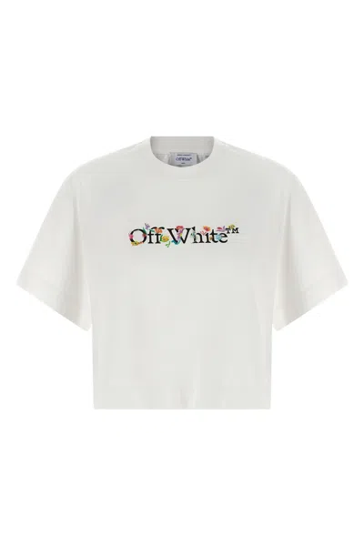 Off-white Floral Graphic Cropped Crew Neck Top In White