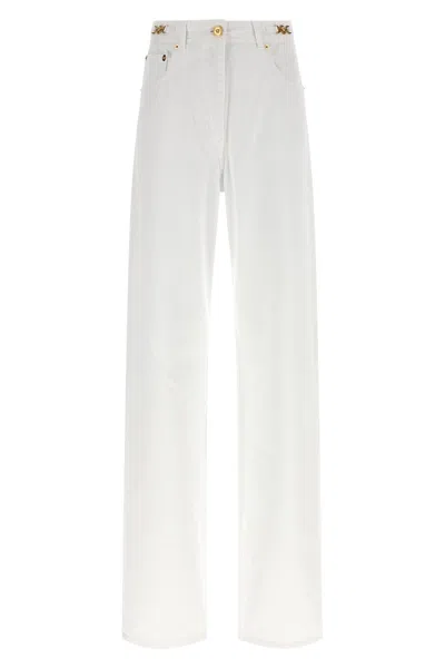 Versace Straight Leg Denim Trousers With Pockets And Loops In White