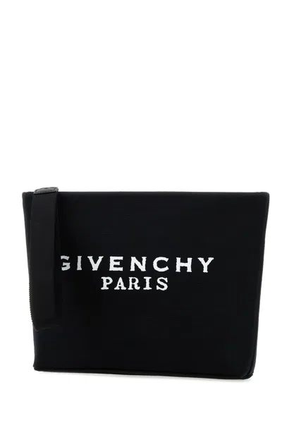 Givenchy Paris Signature Logo Zipped Pouc In Black