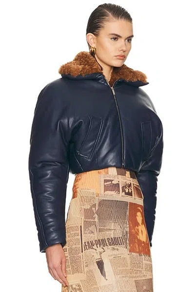 Atlein Cropped Aviator Jacket In Blue