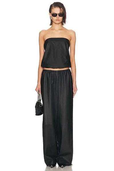 Alexander Wang Strapless Leather Bubble Top In Black