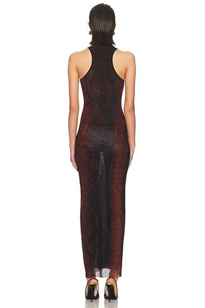 Jean Paul Gaultier High-neck Midi Dress With Snake Print In Silk And Nylon In Brown