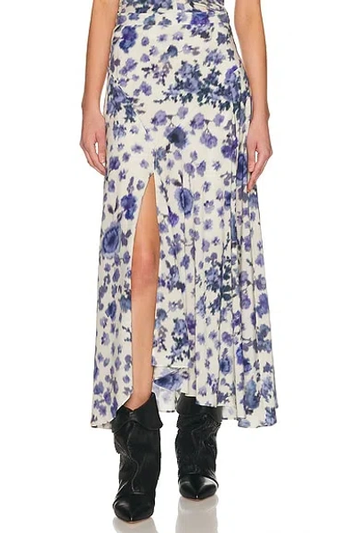 Isabel Marant Sakura Pleated Floral-print Silk-blend Midi Skirt In Blue
