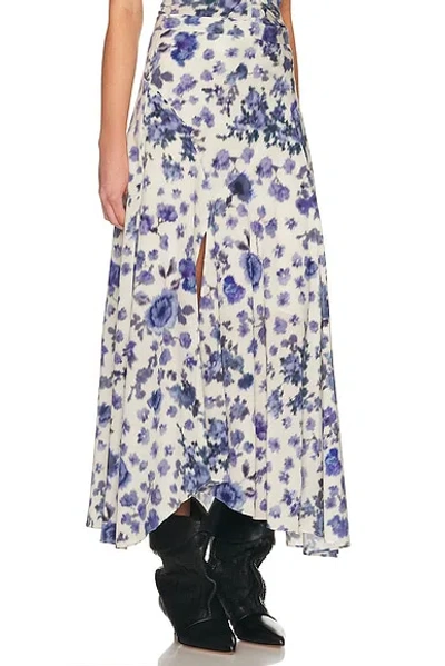 Isabel Marant Sakura Pleated Floral-print Silk-blend Midi Skirt In Blue