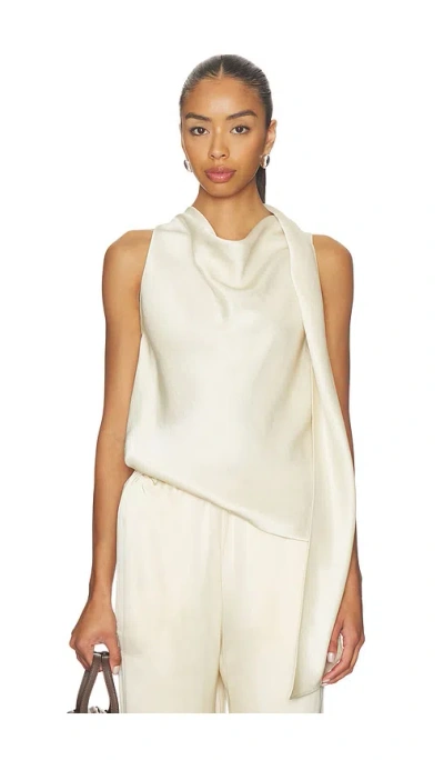 Vince Draped Scarf-effect Satin Top In Neutral