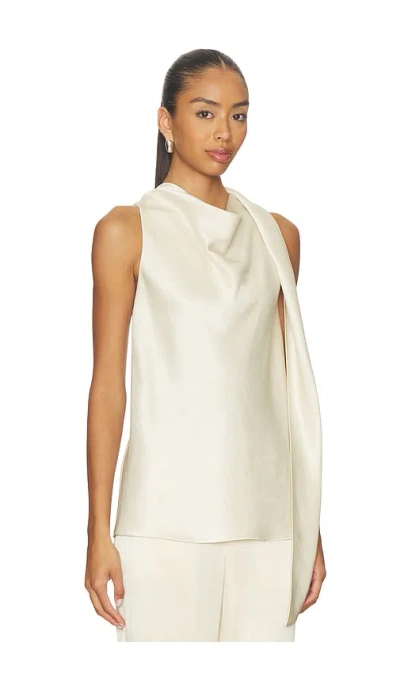 Vince Draped Scarf-effect Satin Top In Neutral