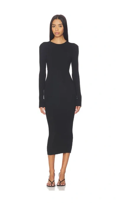 Essentials Womens Rib Long Sleeve Dress In Black